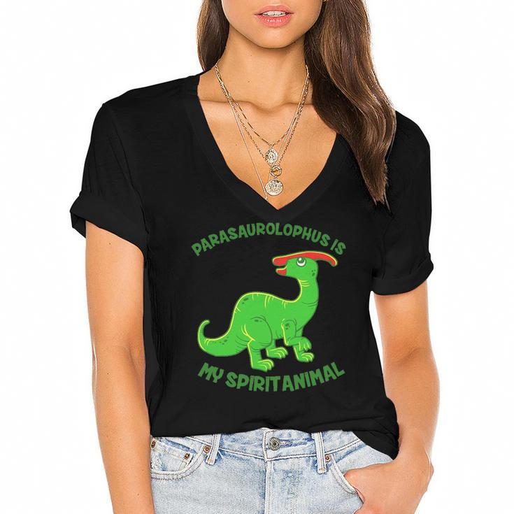 Parasaurolophus Is My Spirit Animal Cute Jurassic Women's Jersey Short Sleeve Deep V-Neck Tshirt
