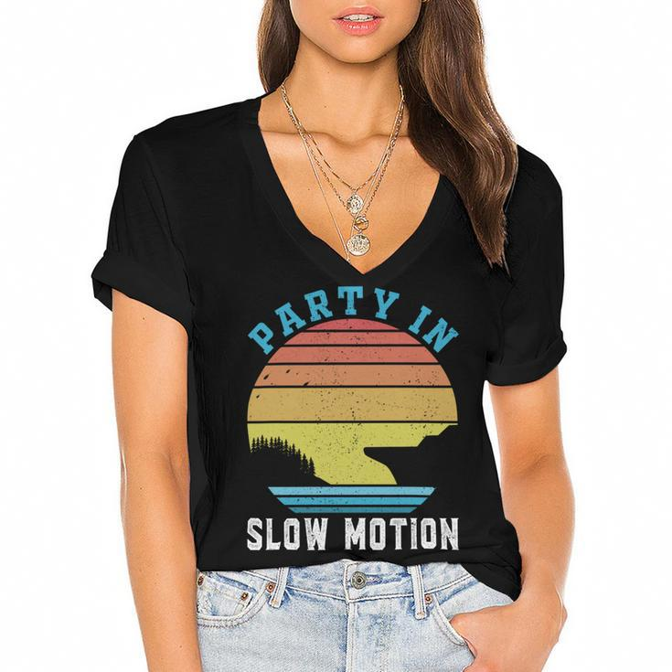 Party In Slow Motion Vintage  Funny Boating  Boating Gifts Women's Jersey Short Sleeve Deep V-Neck Tshirt