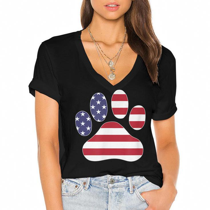 Patriotic Dog Paw Print For 4Th Of July  Women's Jersey Short Sleeve Deep V-Neck Tshirt