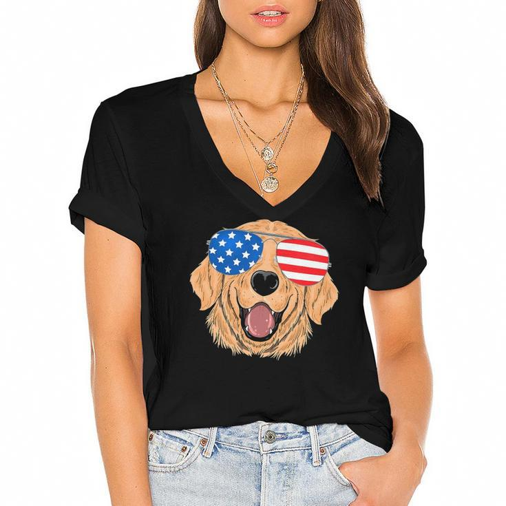 Patriotic Golden Retriever Dog 4Th Of July Gift Women's Jersey Short Sleeve Deep V-Neck Tshirt