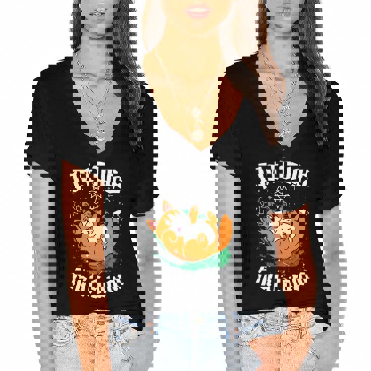 Pet Dogs Hail Satan Kawaii Satanic Dog Astrology Witchcraft Women's Jersey Short Sleeve Deep V-Neck Tshirt