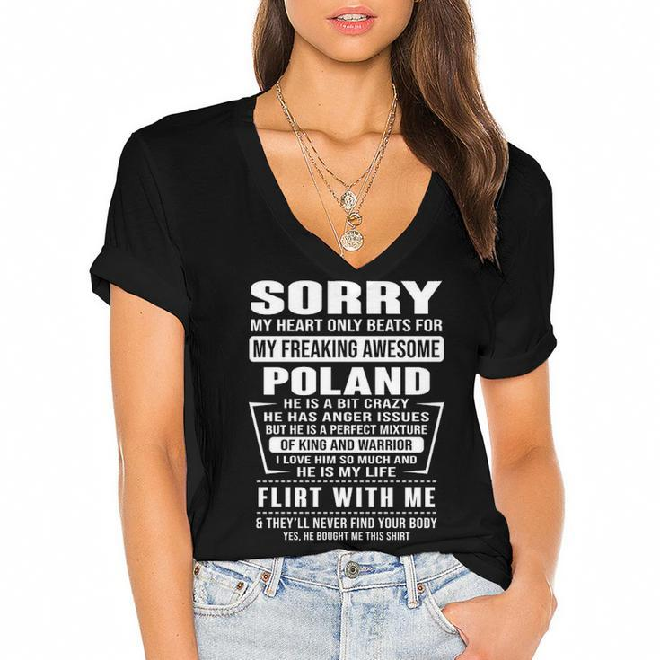 Poland Name Gift   Sorry My Heart Only Beats For Poland Women's Jersey Short Sleeve Deep V-Neck Tshirt