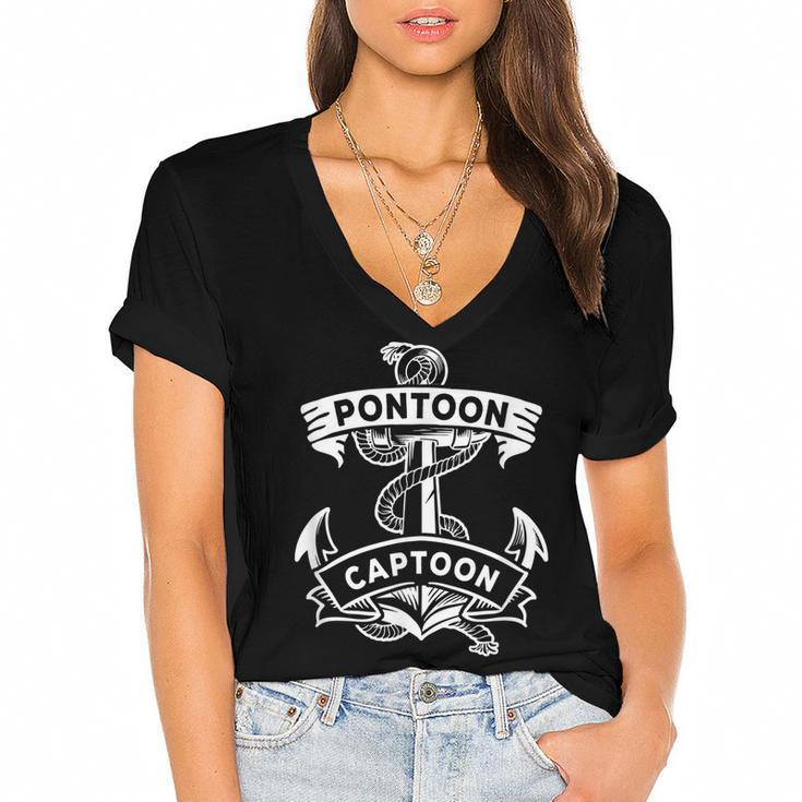Pontoon Boat Anchor Captain Captoon  Women's Jersey Short Sleeve Deep V-Neck Tshirt
