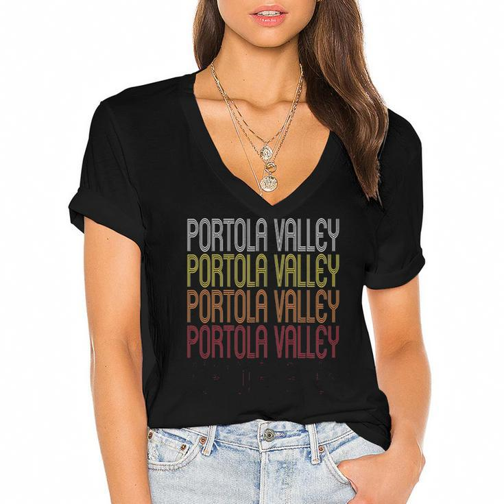 Portola Valley Ca Vintage Style California Women's Jersey Short Sleeve Deep V-Neck Tshirt