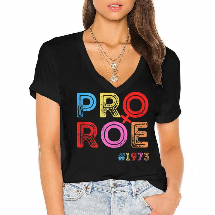 Pro Choice Pro Roe Vintage 1973 Mind Your Own Uterus  Women's Jersey Short Sleeve Deep V-Neck Tshirt