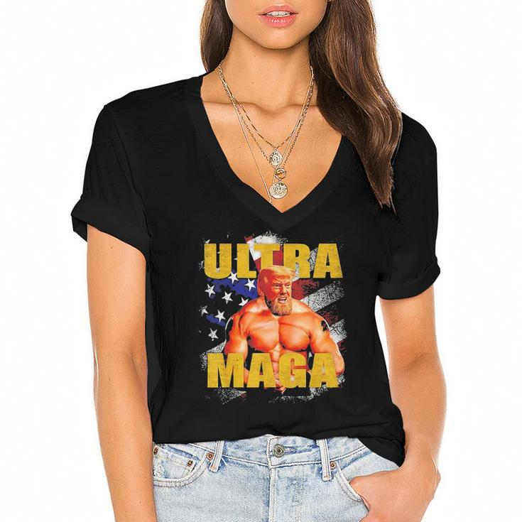 Pro-Trump Trump Muscle Ultra Maga American Muscle Women's Jersey Short Sleeve Deep V-Neck Tshirt