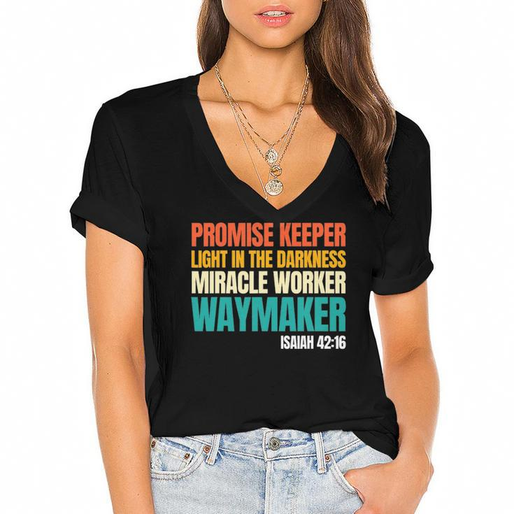 Promise Keeper Miracle Worker Waymaker Christian Faith Women's Jersey Short Sleeve Deep V-Neck Tshirt