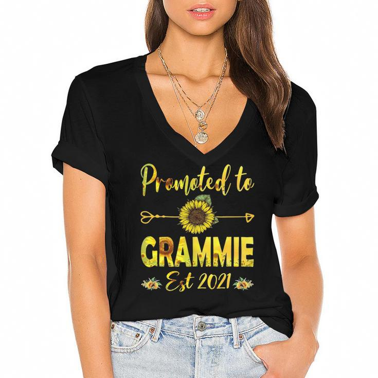 Promoted To Grammie Est 2022  Sunflower Women's Jersey Short Sleeve Deep V-Neck Tshirt