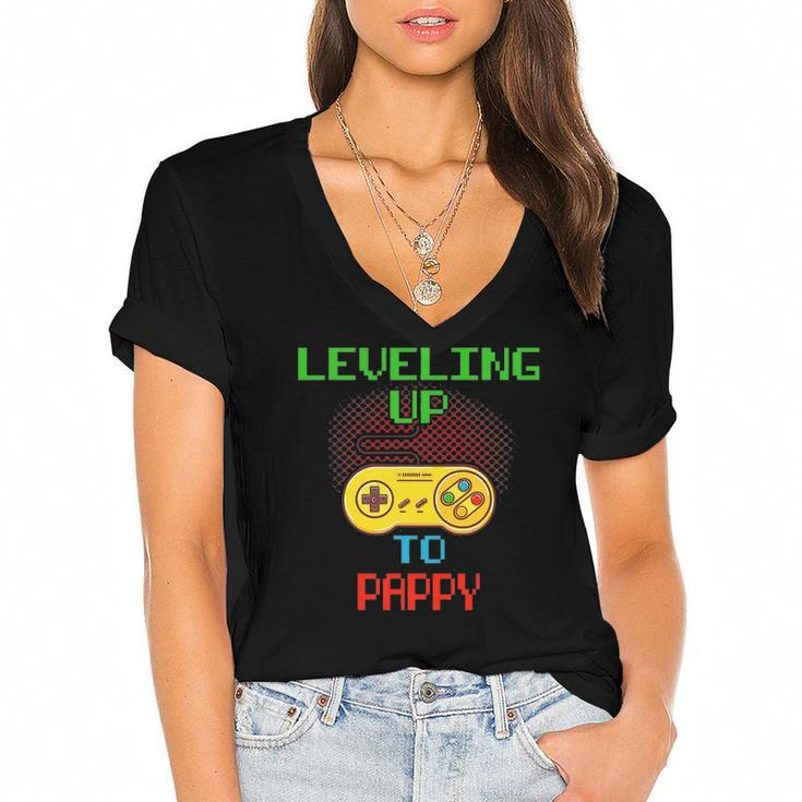 Promoted To Pappy Unlocked Gamer Leveling Up Women's Jersey Short Sleeve Deep V-Neck Tshirt