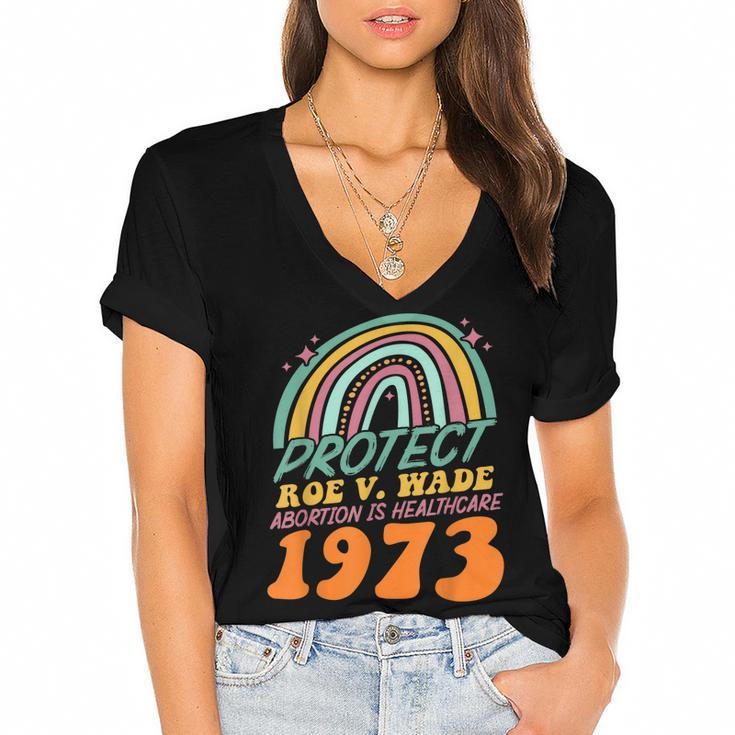 Protect Roe V Wade 1973 Abortion Is Healthcare  Women's Jersey Short Sleeve Deep V-Neck Tshirt
