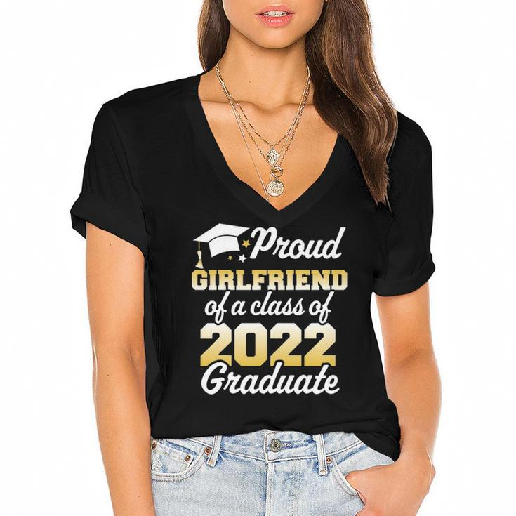 Proud Girlfriend Of A Class Of 2022 Graduate Senior Family Women's Jersey Short Sleeve Deep V-Neck Tshirt
