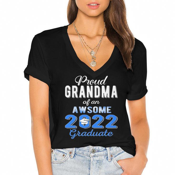 Proud Grandma Of 2022 Graduation Class 2022 Graduate Family Women's Jersey Short Sleeve Deep V-Neck Tshirt