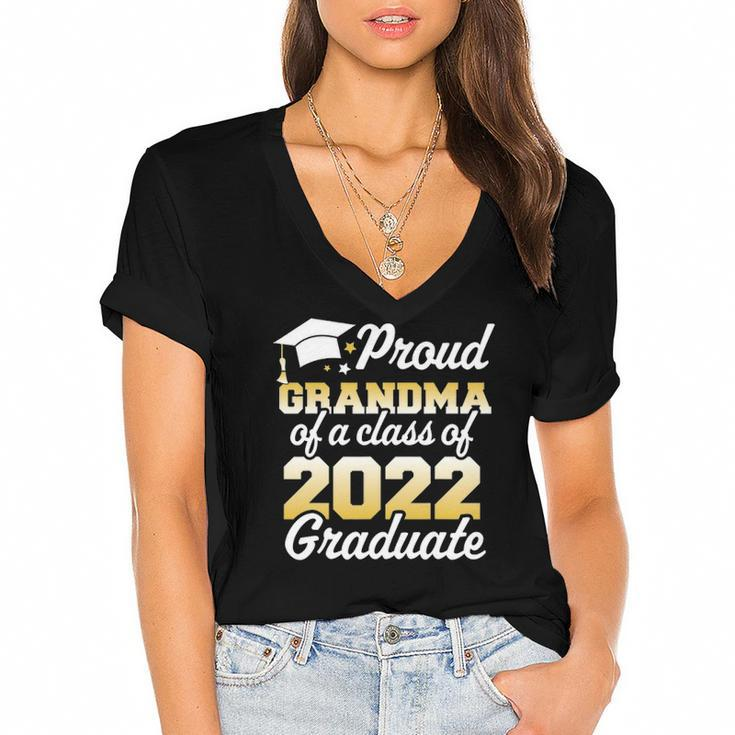 Proud Grandma Of A Class Of 2022 Graduate Senior Family Women's Jersey Short Sleeve Deep V-Neck Tshirt