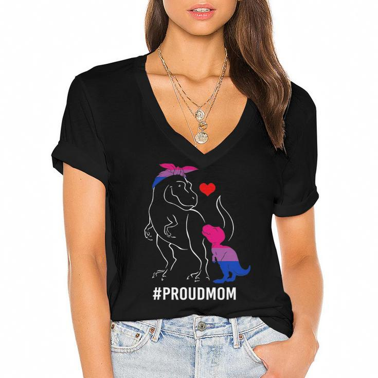 Proud Mom Dinosaurrex Mama Bisexual Pride Women's Jersey Short Sleeve Deep V-Neck Tshirt