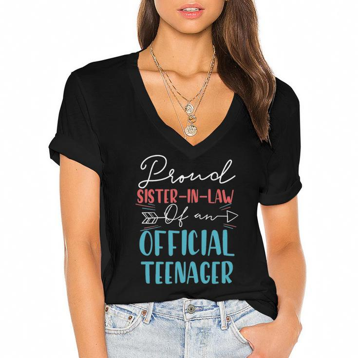 Proud Sister-In-Law Of Official Teenager 13Th Birthday 13 Years Women's Jersey Short Sleeve Deep V-Neck Tshirt