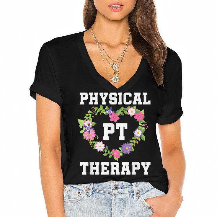 Pt Physical Therapist Pta Floral Physical Therapy  Women's Jersey Short Sleeve Deep V-Neck Tshirt