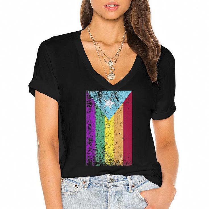 Puerto Rico Gay Pride Rainbow Flag  Women's Jersey Short Sleeve Deep V-Neck Tshirt