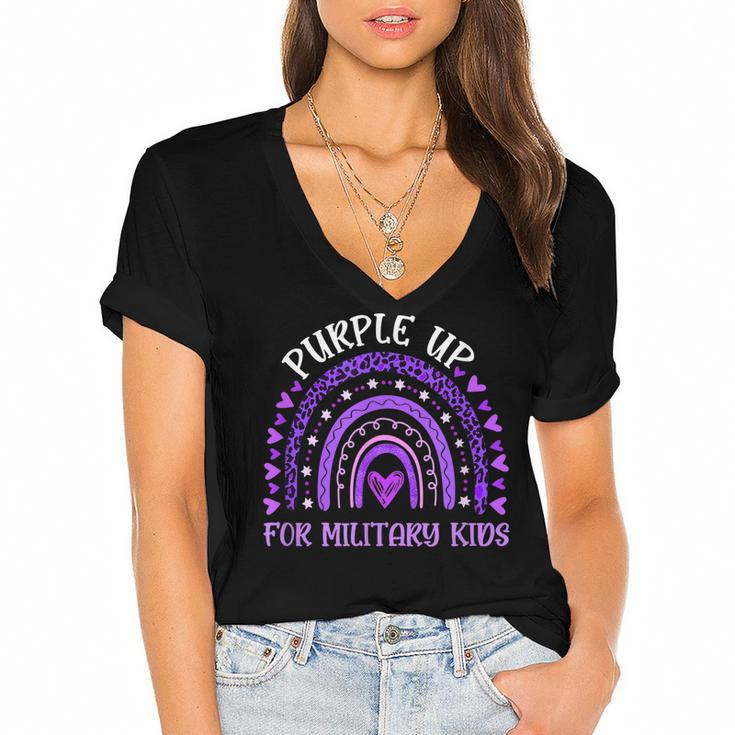 Purple Up For Military Kids Rainbow Military Child Month  V2 Women's Jersey Short Sleeve Deep V-Neck Tshirt