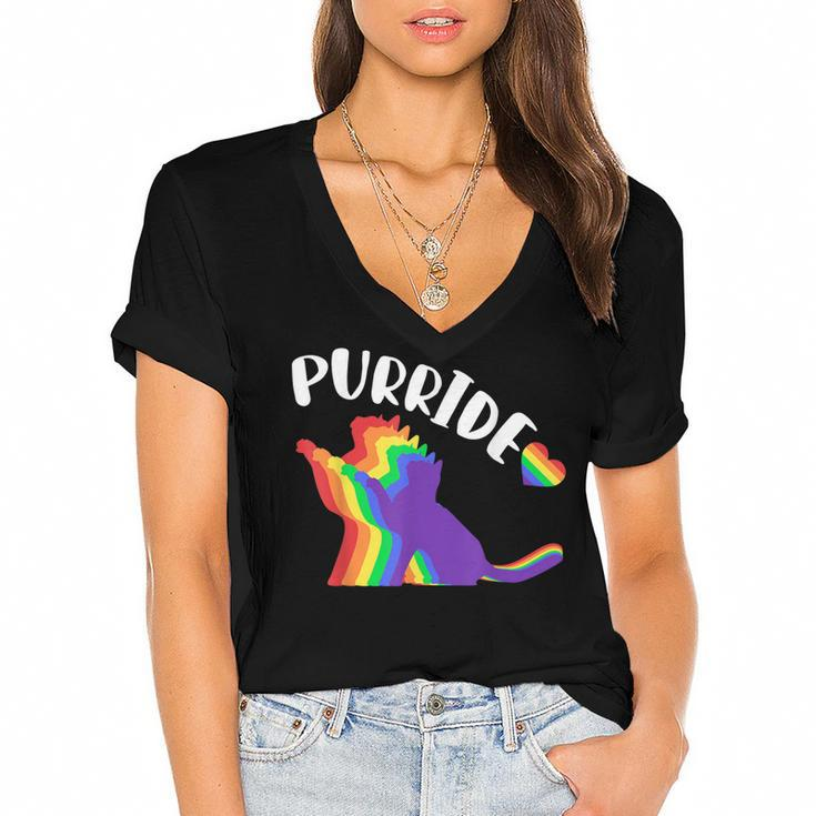 Purride Gay Pride Cat Pride Cat Cat Lgbtq  Women's Jersey Short Sleeve Deep V-Neck Tshirt