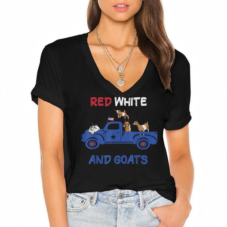 Red White And Goats 4Th Of July 2022  Women's Jersey Short Sleeve Deep V-Neck Tshirt
