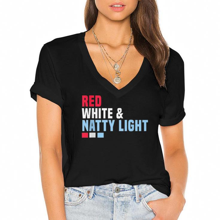 Red White And Natty-Light 4Th Of July  Women's Jersey Short Sleeve Deep V-Neck Tshirt