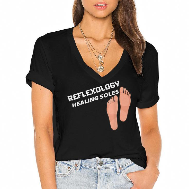 Reflexology Massage Therapist  Reflexology Healing Soles Women's Jersey Short Sleeve Deep V-Neck Tshirt