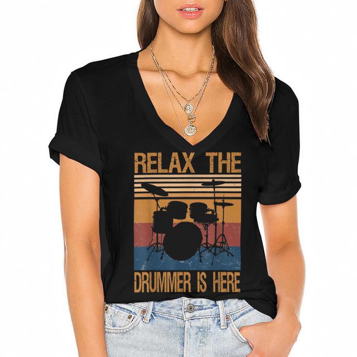 Relax The Drummer Here  Women's Jersey Short Sleeve Deep V-Neck Tshirt