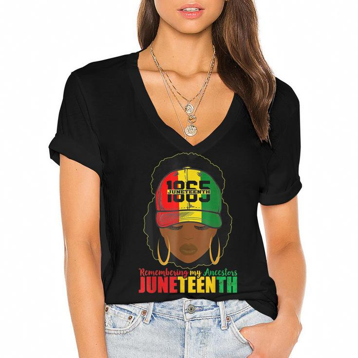 Remembering My Ancestors Junenth Black Women Black Pride  Women's Jersey Short Sleeve Deep V-Neck Tshirt