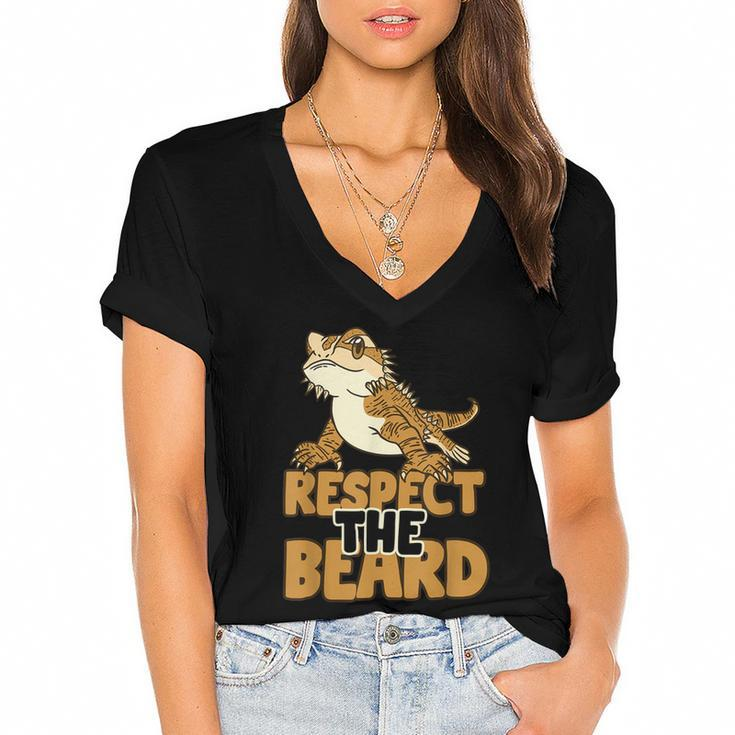 Respect The Beard Funny Bearded Dragon Lizard  Women's Jersey Short Sleeve Deep V-Neck Tshirt