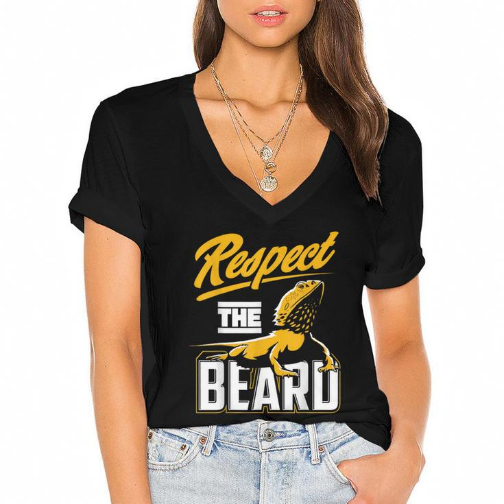 Respect The Beard Pogona & Bearded Dragon  Women's Jersey Short Sleeve Deep V-Neck Tshirt