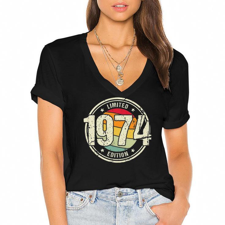 Retro 48 Years Old Vintage 1974 Limited Edition 48Th Birthday Women's Jersey Short Sleeve Deep V-Neck Tshirt