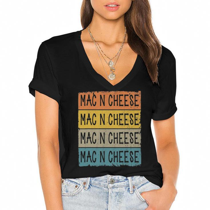 Retro Mac N Cheese Foodie Lover Macaroni And Cheese Women's Jersey Short Sleeve Deep V-Neck Tshirt