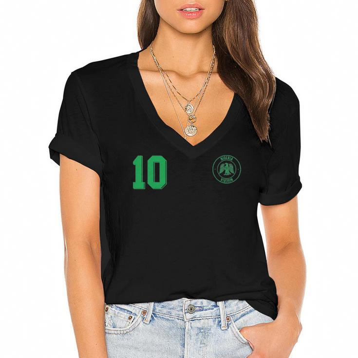 Retro Nigeria Football Jersey Nigerian Soccer Away Women's Jersey Short Sleeve Deep V-Neck Tshirt