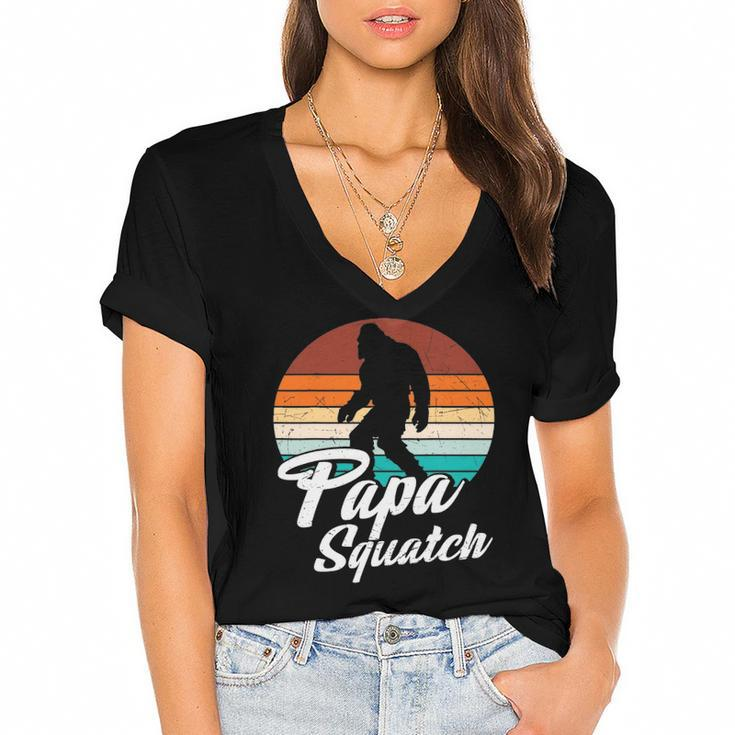Retro Papa Squatch Yeti Vintage Women's Jersey Short Sleeve Deep V-Neck Tshirt