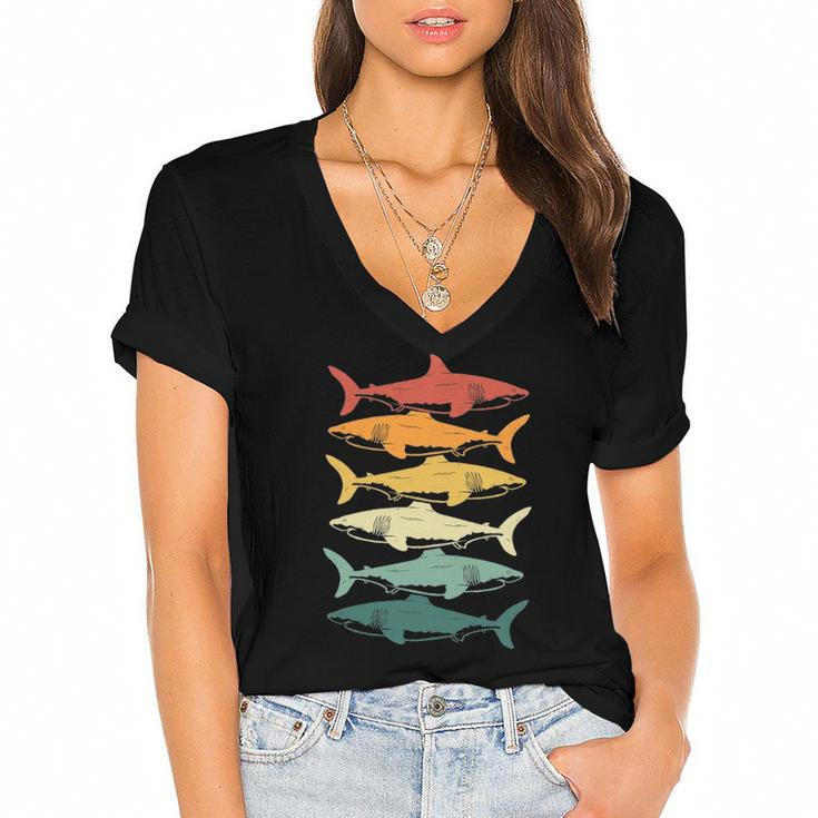 Retro Sharks For Shark Lover Women's Jersey Short Sleeve Deep V-Neck Tshirt