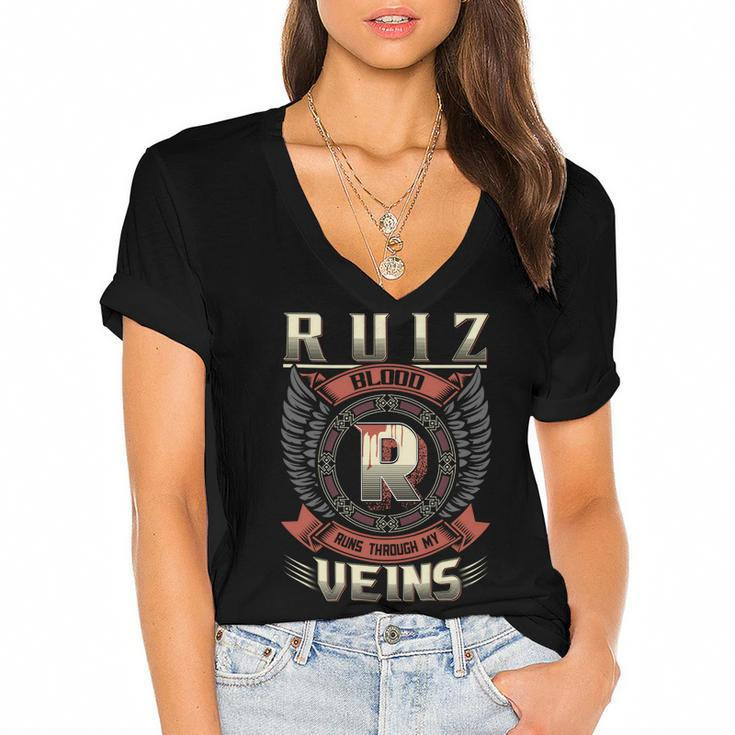 Ruiz Blood  Run Through My Veins Name V5 Women's Jersey Short Sleeve Deep V-Neck Tshirt