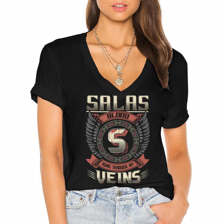 Salas Blood  Run Through My Veins Name V2 Women's Jersey Short Sleeve Deep V-Neck Tshirt