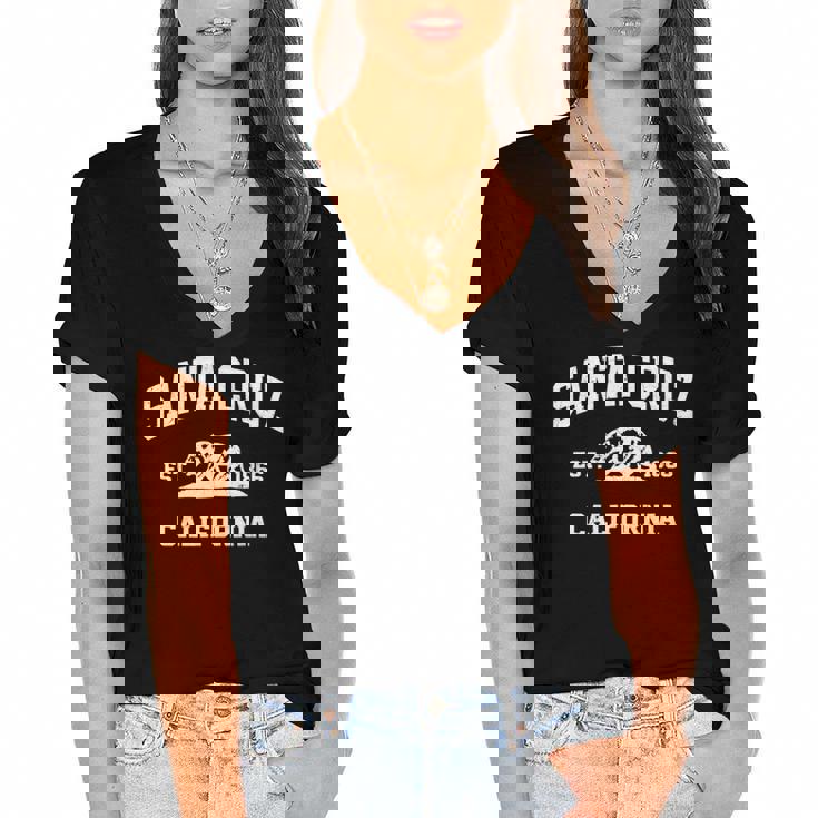 Santa Cruz California Ca Vintage State Athletic Style Women's Jersey Short Sleeve Deep V-Neck Tshirt