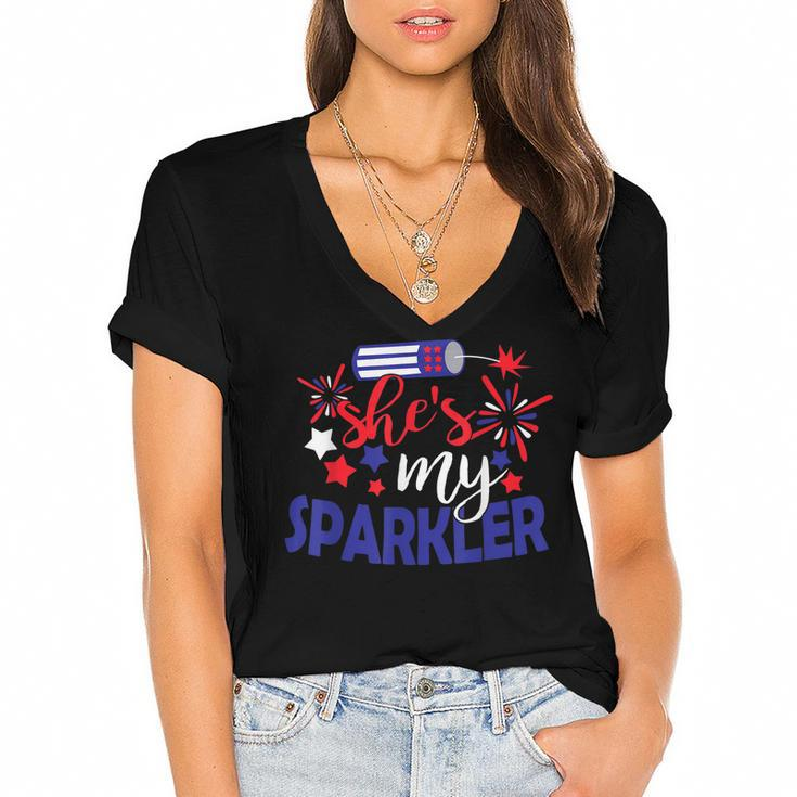 Shes My Sparkler 4Th Of July Matching Couples  Women's Jersey Short Sleeve Deep V-Neck Tshirt
