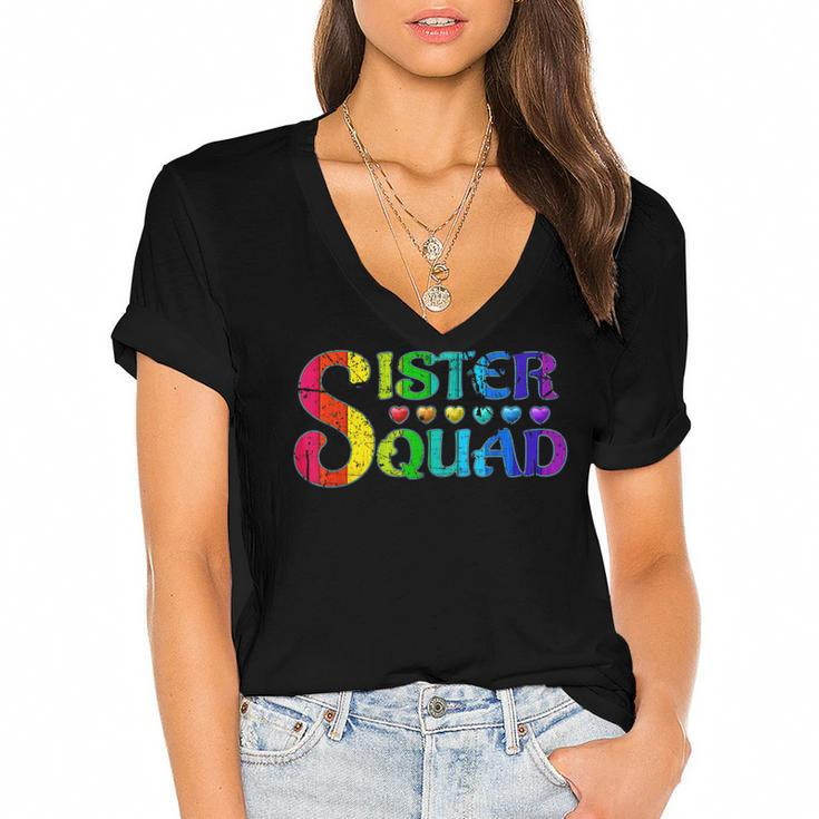 Sister Squad Relatives Birthday Bday Party  Women's Jersey Short Sleeve Deep V-Neck Tshirt