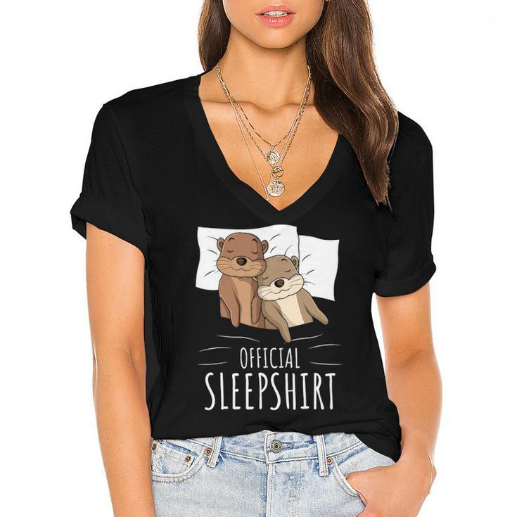 Sleeping Sea Otter Lover Napping Official Sleep Women's Jersey Short Sleeve Deep V-Neck Tshirt
