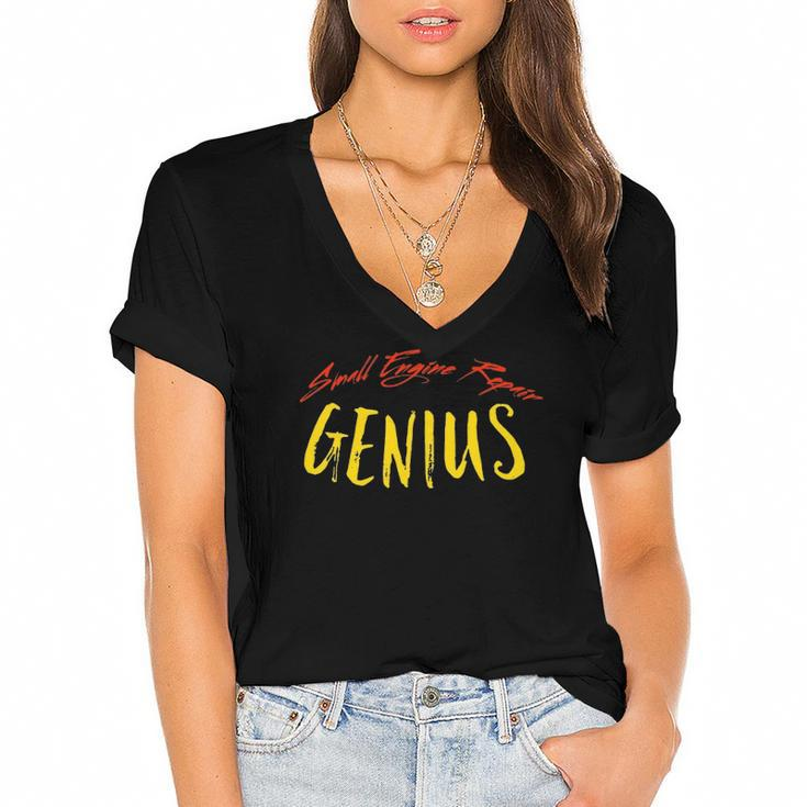 Small Engine Repair Genius Engine Mechanic Women's Jersey Short Sleeve Deep V-Neck Tshirt