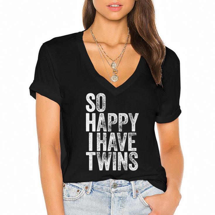 So Happy I Have Twins Fathers Mothers Day Women's Jersey Short Sleeve Deep V-Neck Tshirt
