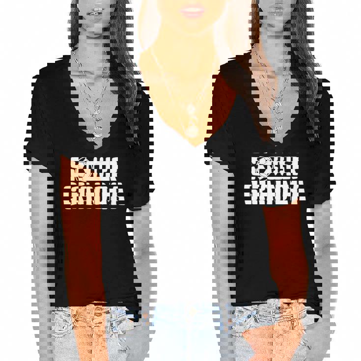 Soccer Grandma For Grandmothers Soccer Lover Women's Jersey Short Sleeve Deep V-Neck Tshirt