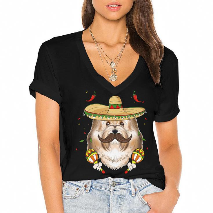 Sombrero Dog I Cinco De Mayo Havanese Women's Jersey Short Sleeve Deep V-Neck Tshirt