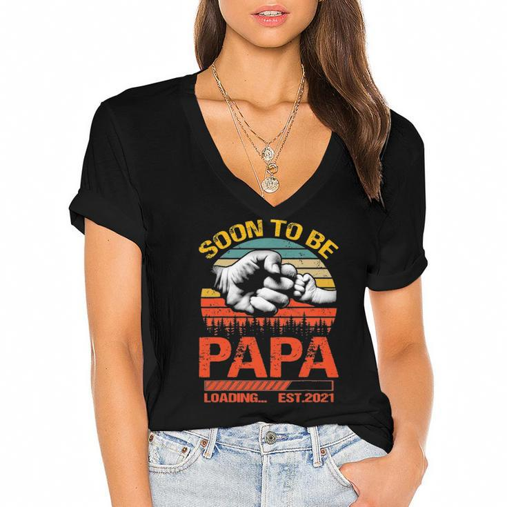 Soon To Be Papa Est 2022 New Papa Vintage Women's Jersey Short Sleeve Deep V-Neck Tshirt