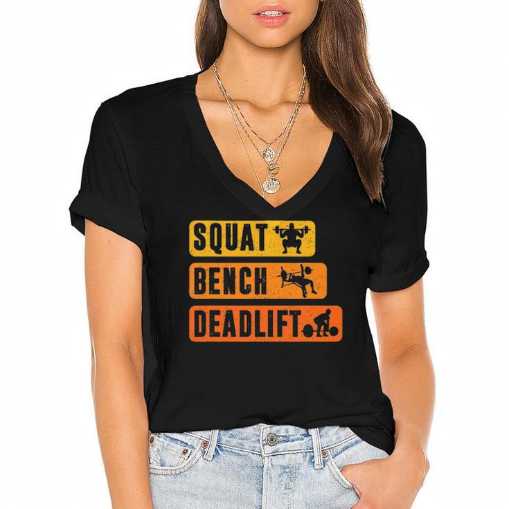 Squat Bench Deadlift Powerlifter Bodybuilding Fitness Women's Jersey Short Sleeve Deep V-Neck Tshirt