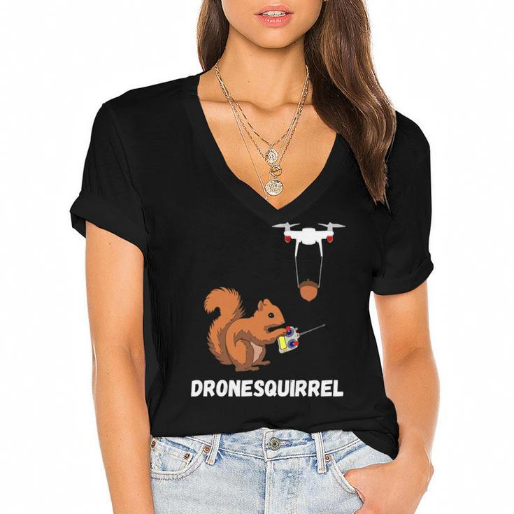 Squirrel Drone Pilot Quadcopter Operators Rodent Fpv Drones  Women's Jersey Short Sleeve Deep V-Neck Tshirt