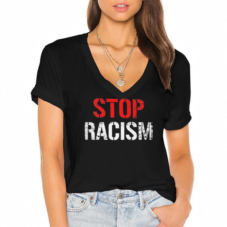 Stop Racism Human Rights Racism Women's Jersey Short Sleeve Deep V-Neck Tshirt