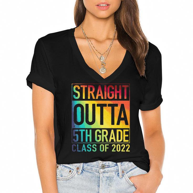 Straight Outta 5Th Grade Class Of 2022 Graduation Rainbow Women's Jersey Short Sleeve Deep V-Neck Tshirt